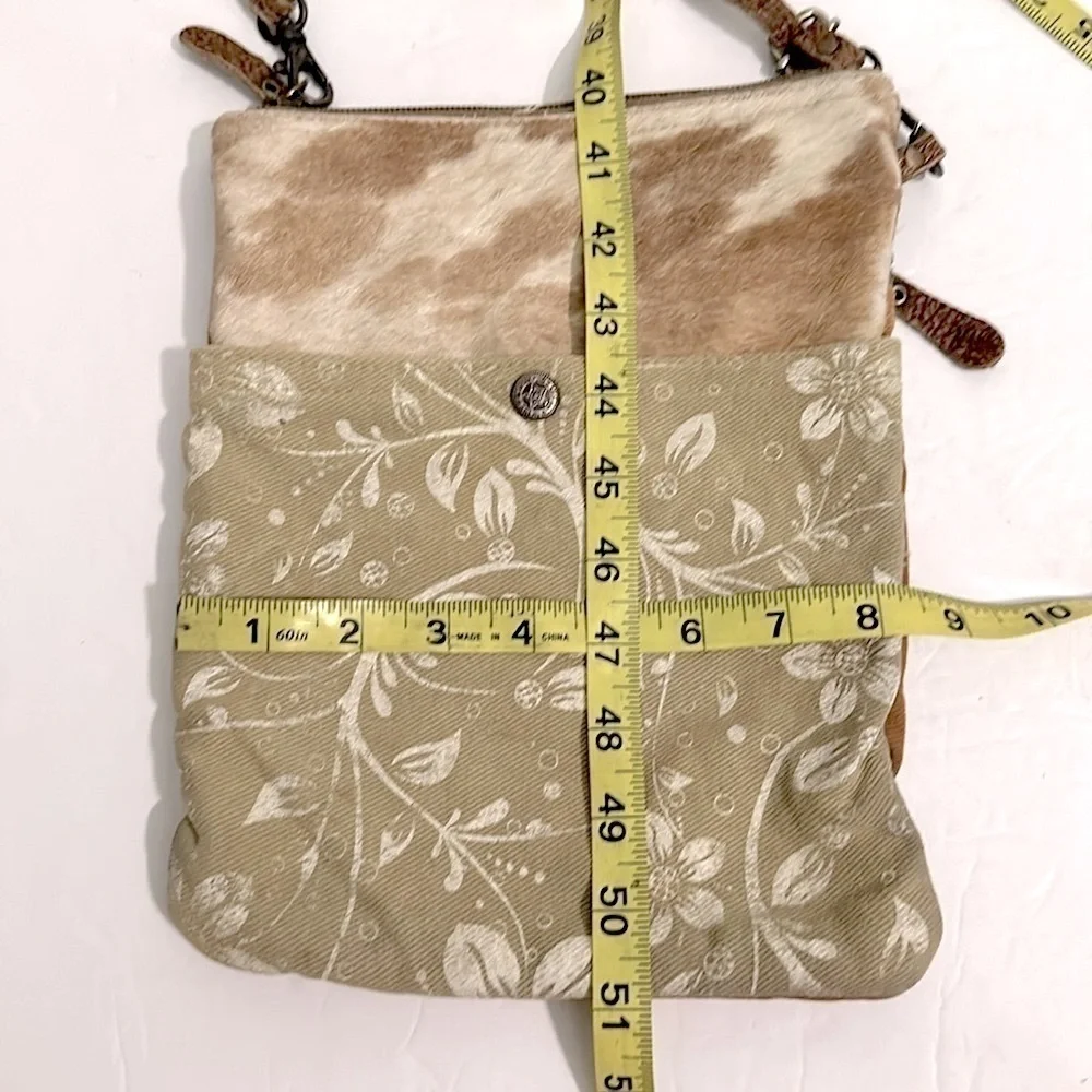 Myra cowhide leather and canvas upcycled crossbody bag EUC